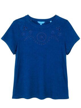 DRAPER JAMES RSVP Navy Embroidered Eyelet T-Shirt - Size Medium